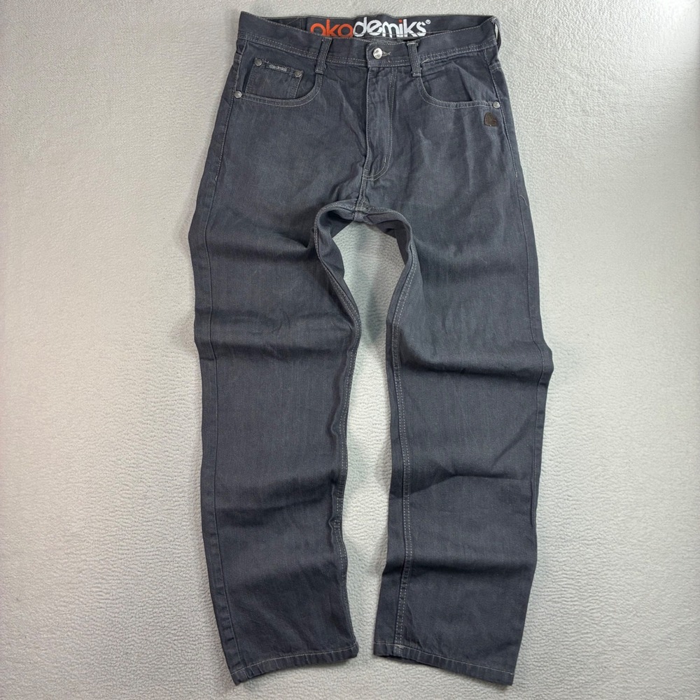 Y2K Akademiks Baggy Jeans Mens 34x32 Gray Loose Relaxed Faded Embroidered Skater